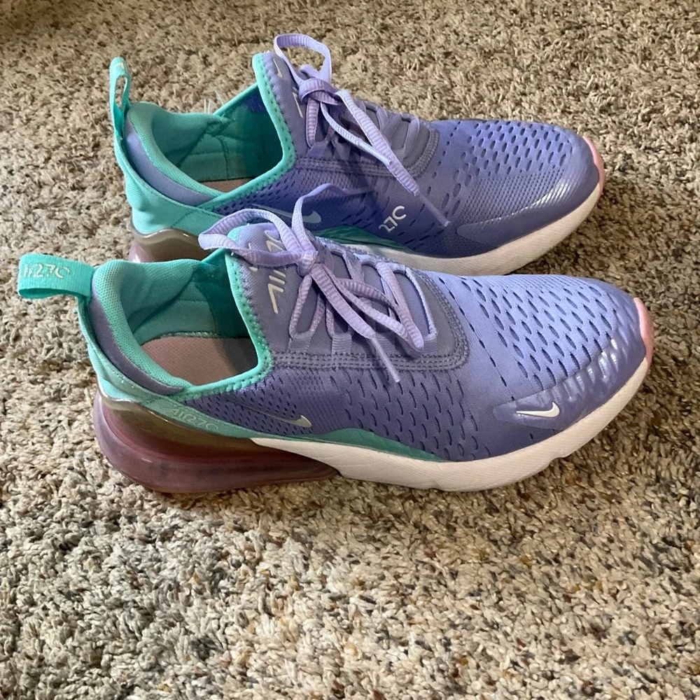 Nike Air Max 270 Youth 6.5Y Purple Teal BV1236-400 Iridescent Sneakers